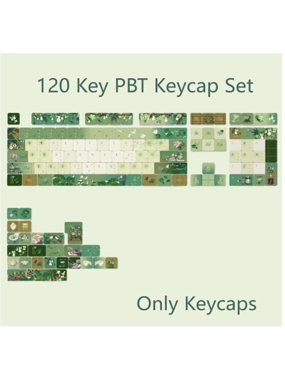 Cute Keycaps Tea Fragrance Green White 120 Keys MX Switch Key Caps - NO KEYBOARD